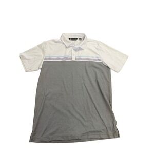 Travis Mathew Polo Shirt Medium Gray White Striped Golf Casual
